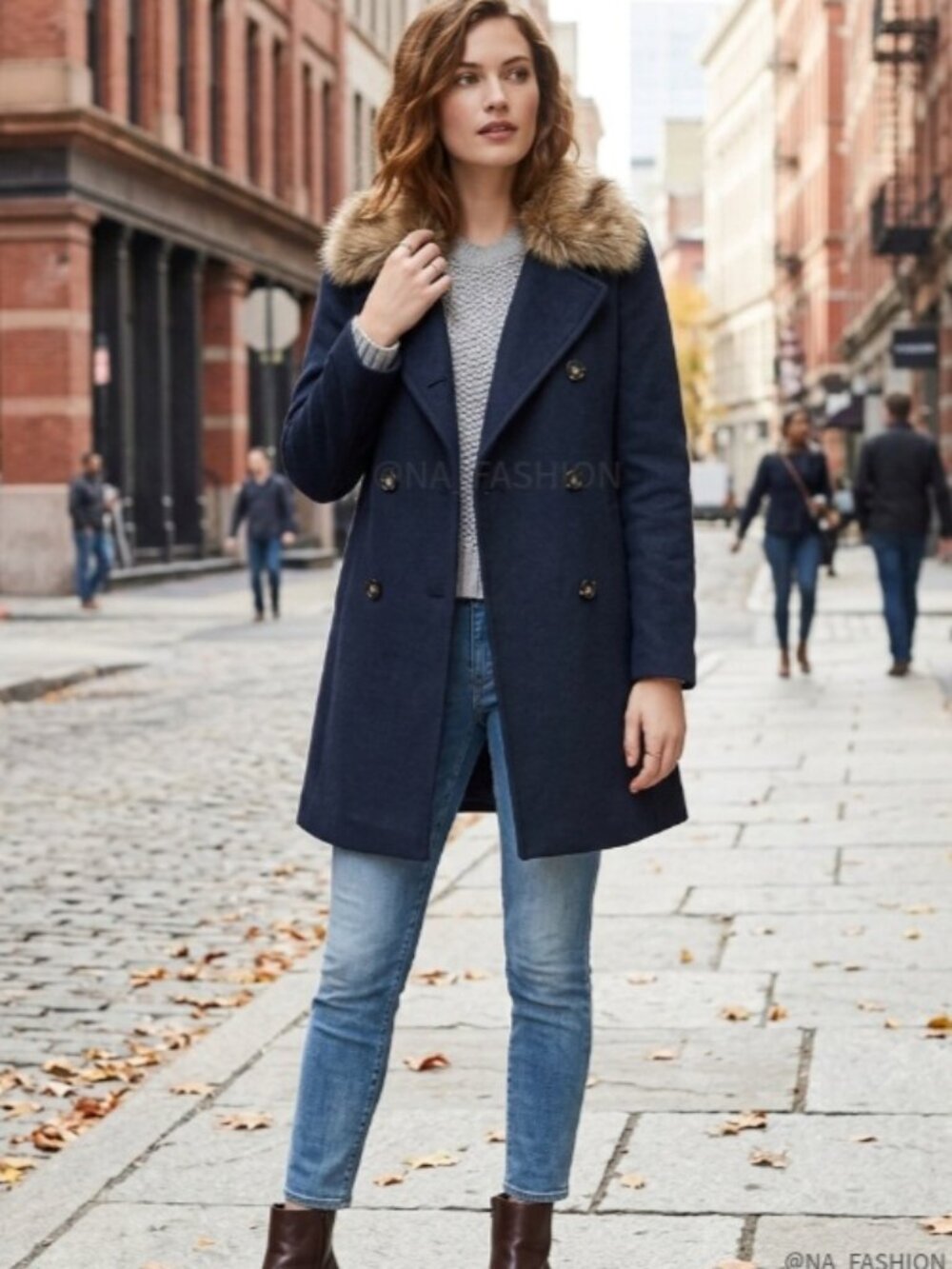 NWT-S,M,XL- Ann Taylor Loft Faux Fur Collar Coat - Forever Navy